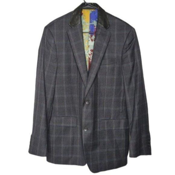 Robert Graham Gray Wool Windowpane Plaid Two Button Sports Blazer Men's 38L